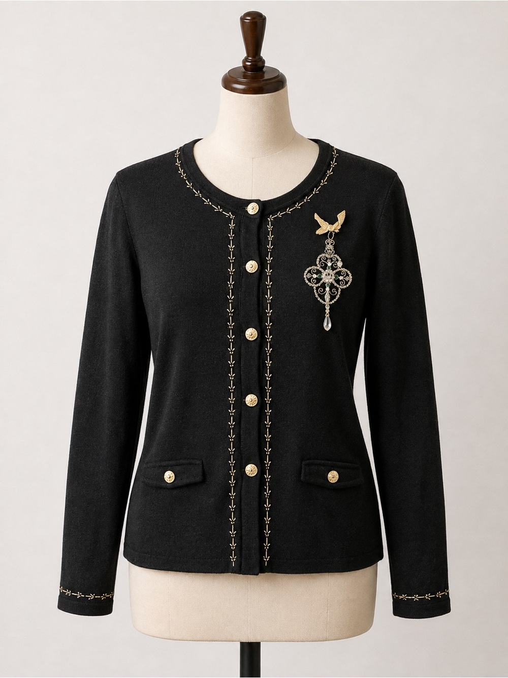 Designer Originals Vintage Black Cardigan Sweater Embellished Bling Size Small